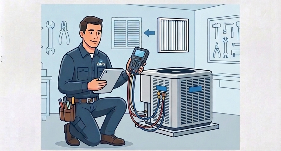 HVAC technician servicing an air conditioning unit